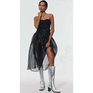 Anthropologie Pilcro Strapless Bodysuit Sheer Skirt Black Retro Sexy Medium NWT